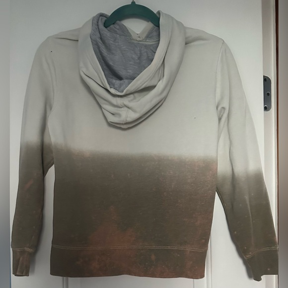 CHAMPION Size M Distressed Ombré Cream and Brown Hooded Sweatshirt with Pockets - Picture 3 of 5